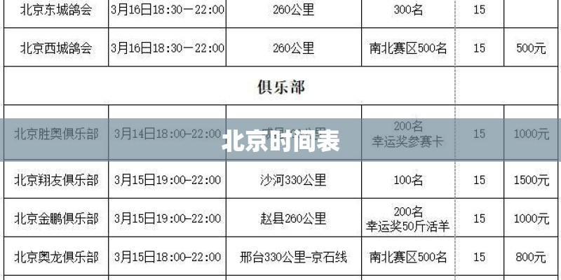 北京时间表