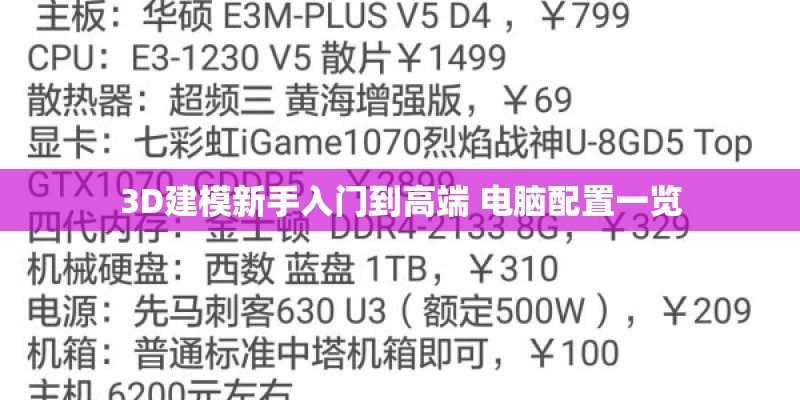 3D建模新手入门到高端 电脑配置一览
