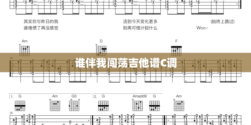 谁伴我闯荡吉他谱C调