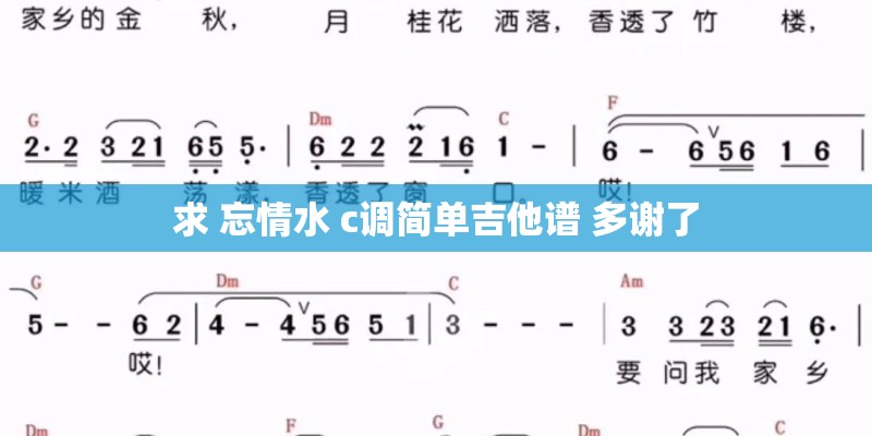 求 忘情水 c调简单吉他谱 多谢了