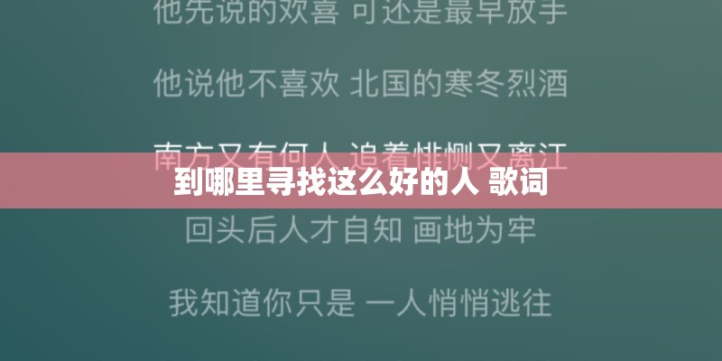 到哪里寻找这么好的人 歌词