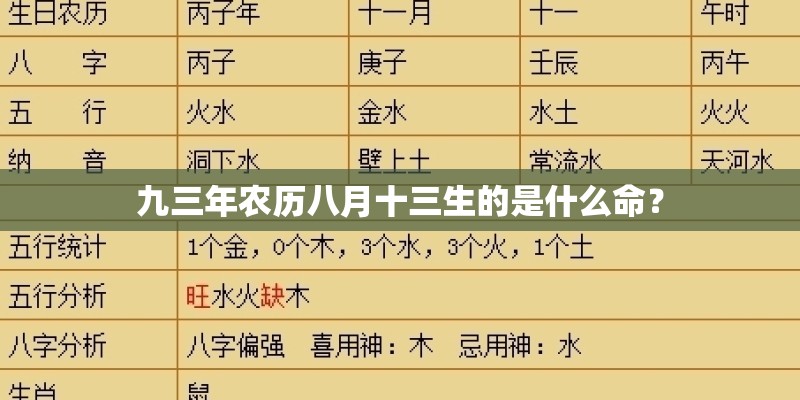 九三年农历八月十三生的是什么命？
