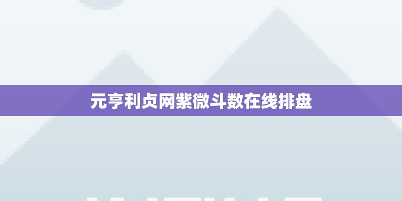 元亨利贞网紫微斗数在线排盘