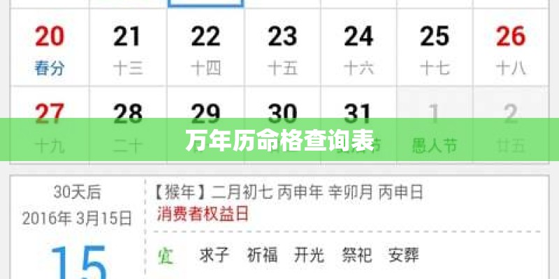 万年历命格查询表