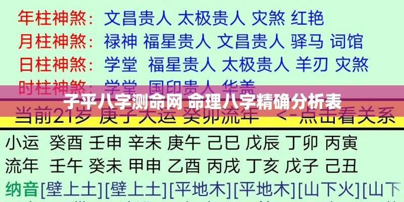 子平八字测命网 命理八字精确分析表