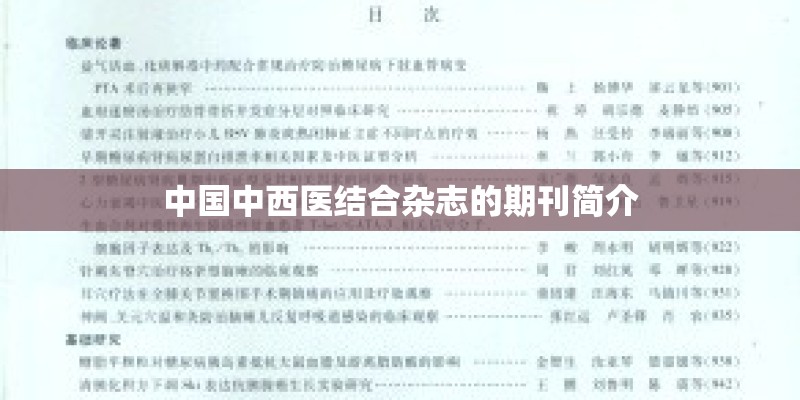 中国中西医结合杂志的期刊简介