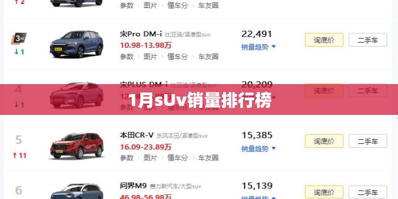 1月sUv销量排行榜