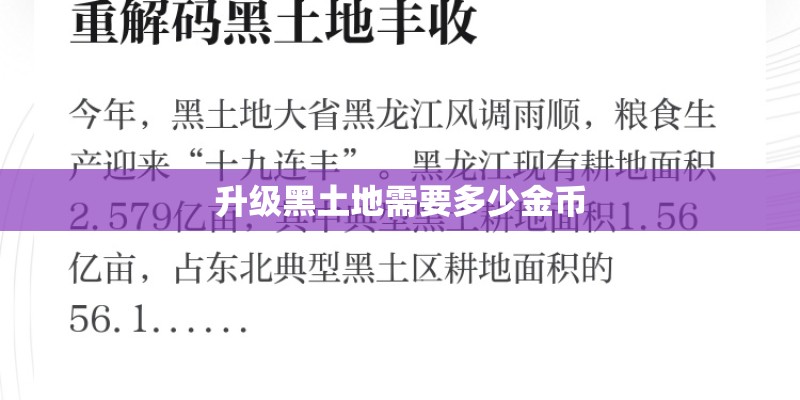升级黑土地需要多少金币
