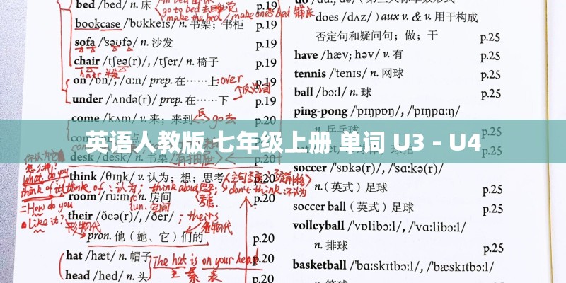 英语人教版 七年级上册 单词 U3 - U4