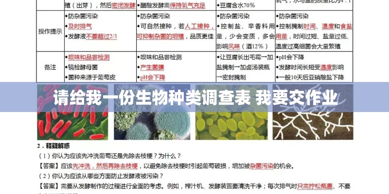 请给我一份生物种类调查表 我要交作业