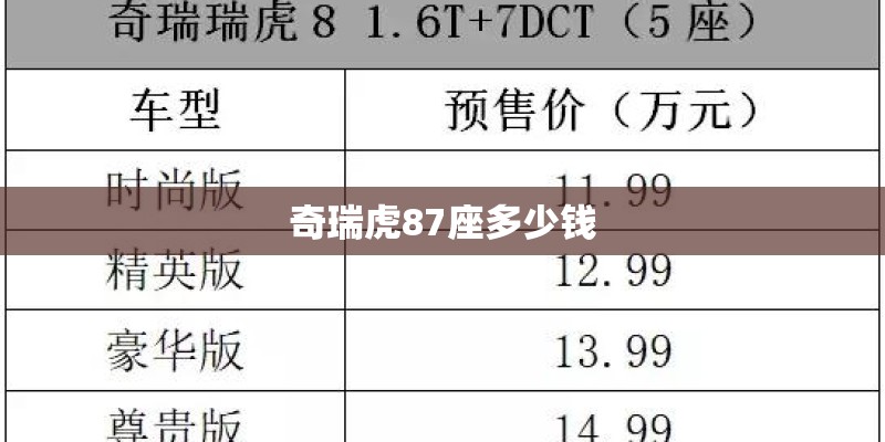 奇瑞虎87座多少钱 奇瑞虎87座多少钱