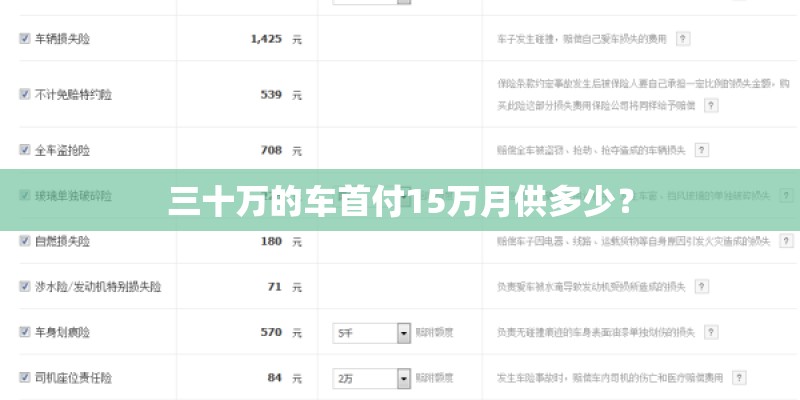 三十万的车首付15万月供多少？