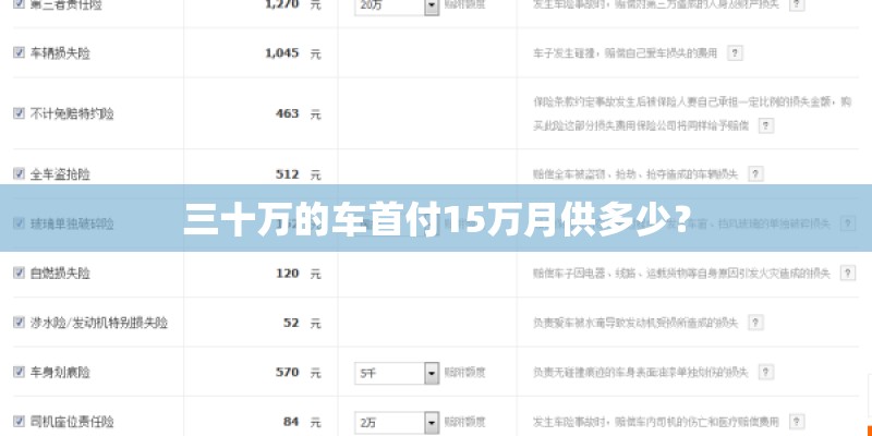 三十万的车首付15万月供多少？